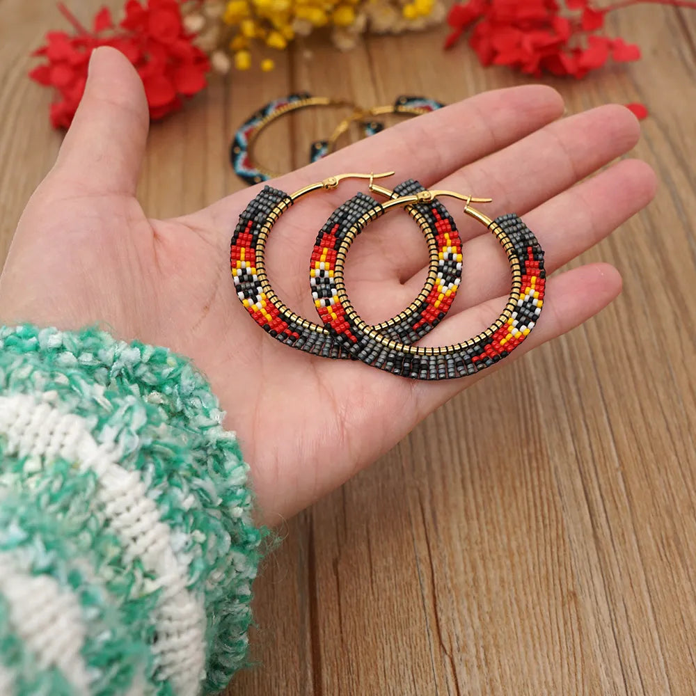 Native Geometric Hoop Beaded Earrings