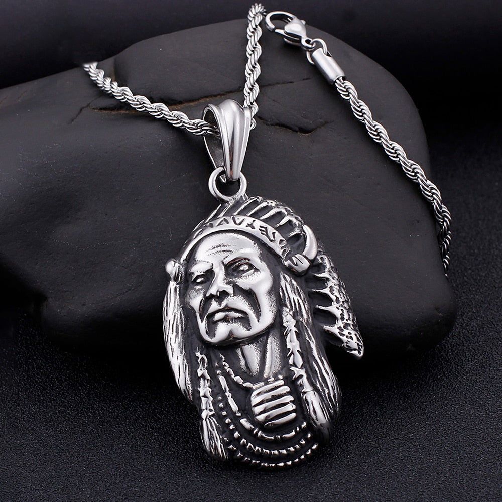 Native Ethnic Style Indian Chief Head Pendant Necklace