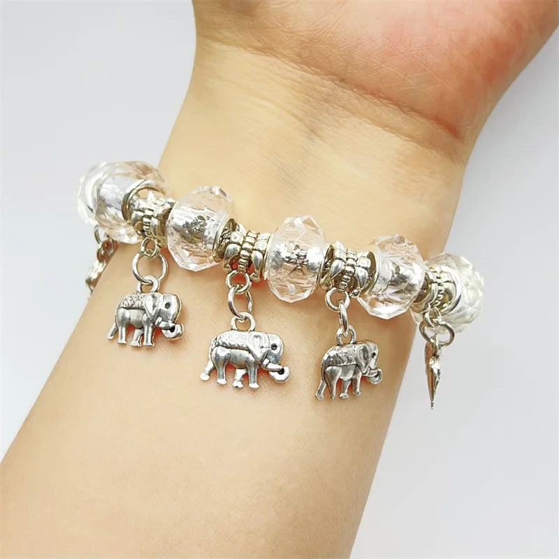 Elephant Shape Pendant Chain Bracelet Silver Alloy