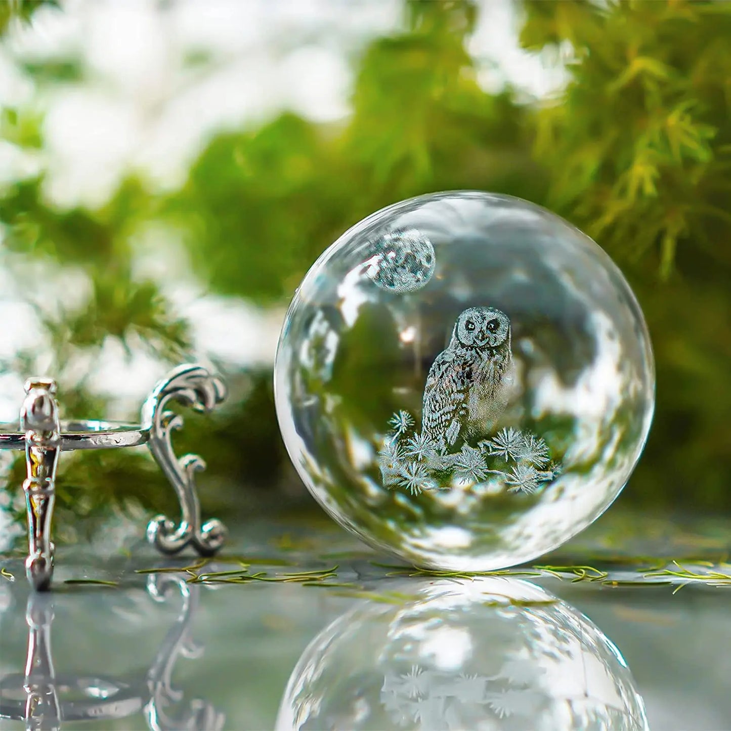 Owl 3D Laser Crystal Ball Figurines Glass