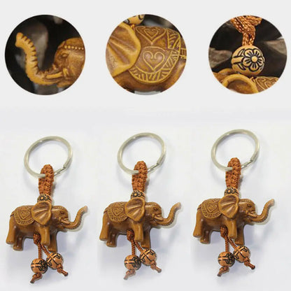 Elephant Keychain Peach Wood Carving Keychain