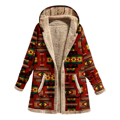 Native Cotton and Linen Printed Hooded Warm Plush Jacket