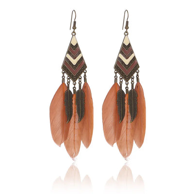 Native Long Feather Leaf Tassel Earring