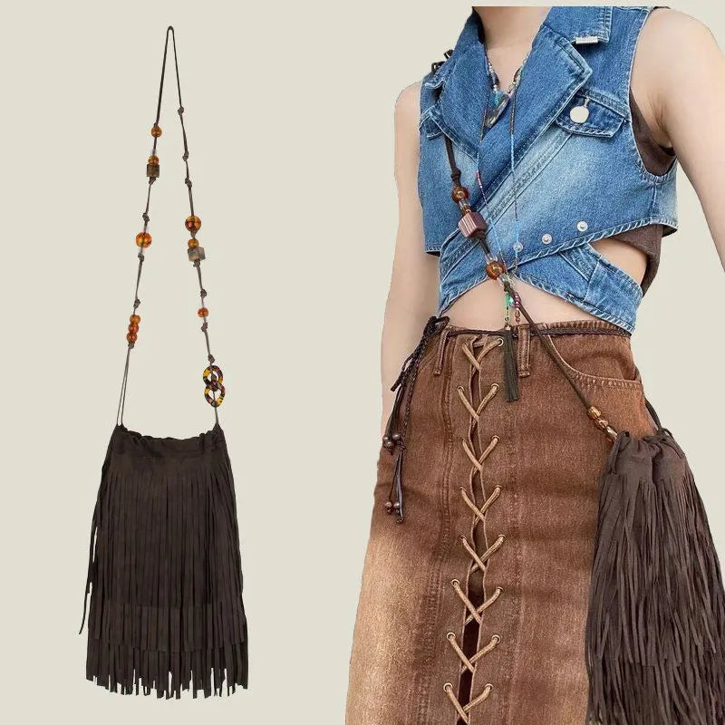 Native Fringe Tassel Bohemian Frosted PU Leather Bag