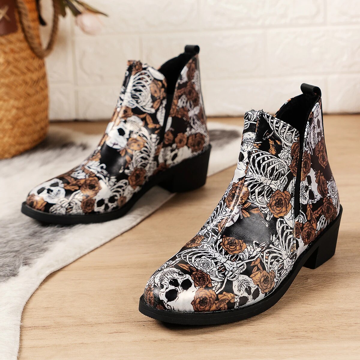 Skull Printed Boots Ankle