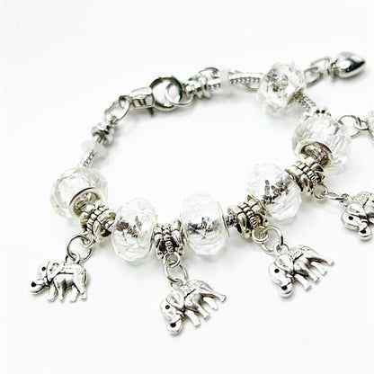 Elephant Shape Pendant Chain Bracelet Silver Alloy