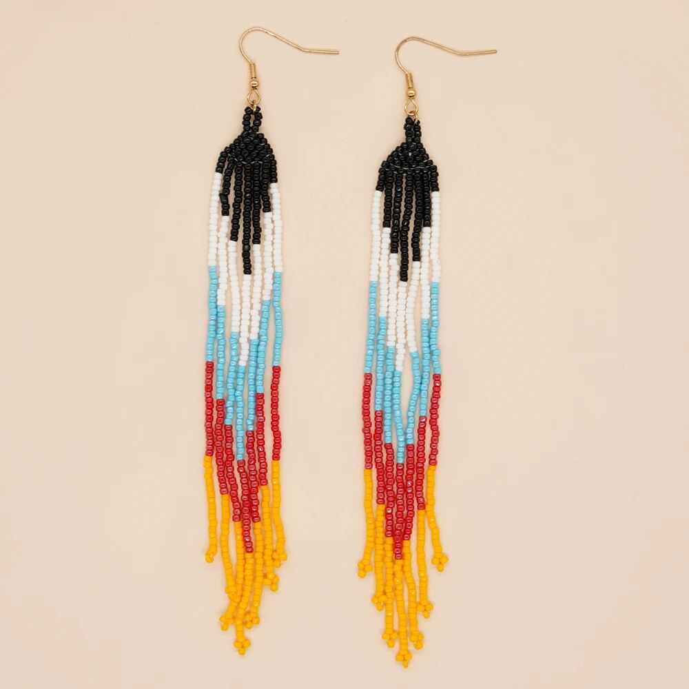 Native Tassel Fringe Earrings Seed Bead