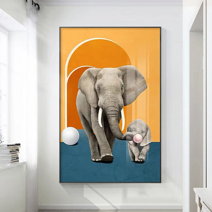 Elephant Child Animal Canvas Painting Wall Art