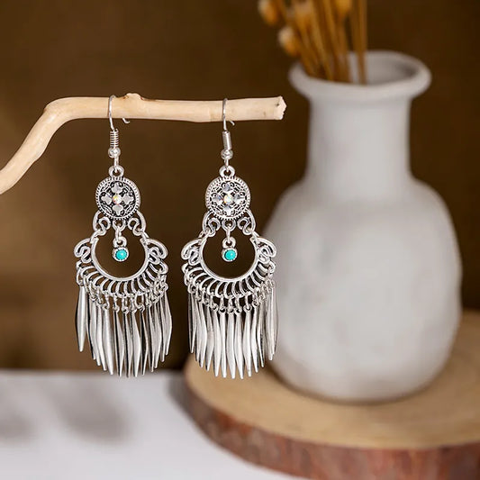 Native Flower Silver Color Dangle Earrings