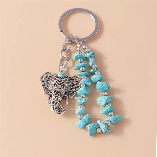 Elephant Turquoise Stone Keychain