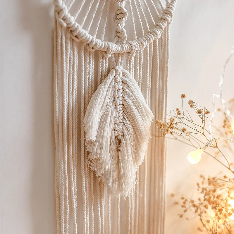 Native Macrame Dream Catcher With Leaf Wall Hanging