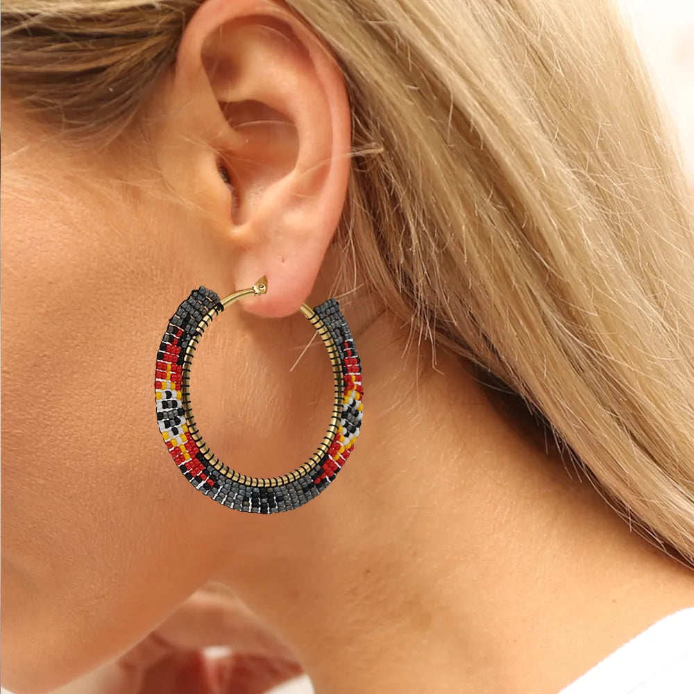 Native Geometric Hoop Beaded Earrings