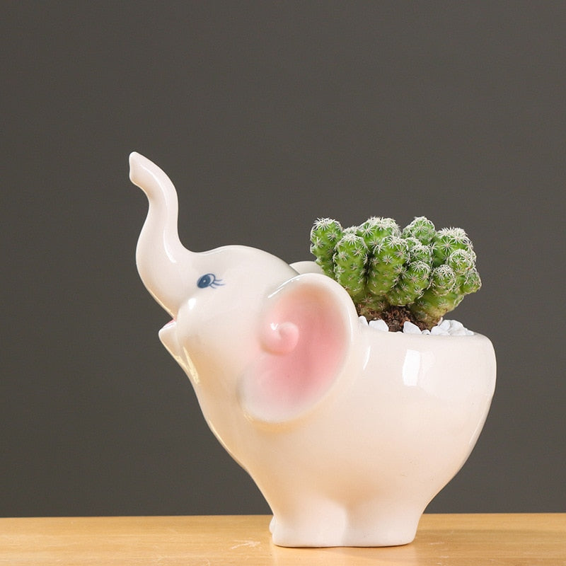 Elephant Ceramic Flowerpot Desktop Potted Ornament