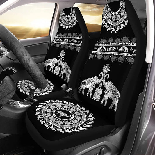 Elephant Flowers Pattern Seat Cover Full Set 2 Pack  Car Accessories