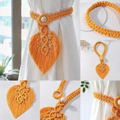 Native Curtain Tiebacks Macrame Tassel Leaf Shaped