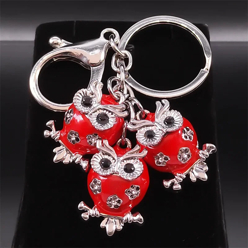 Owl Keychain Alloy Red Color