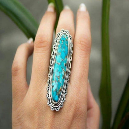 Native Natural Zircon Turquoise Stone Ring Silver Color