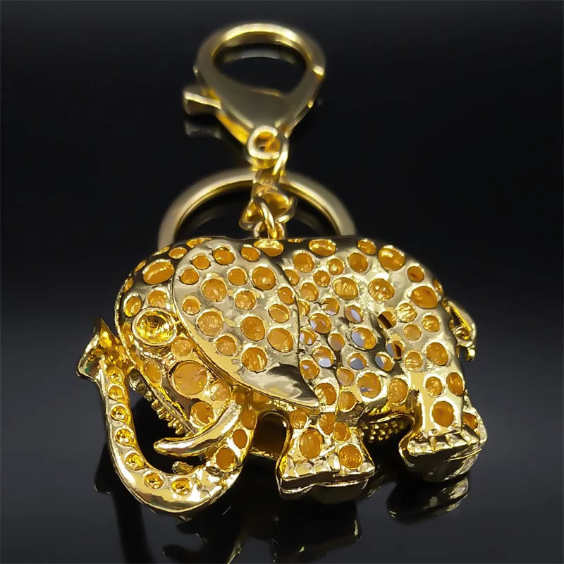 Elephant Key Chain Alloy Rhinestone Gold Color