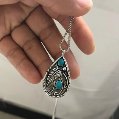 Native Turquoise Feather Pendant Necklace