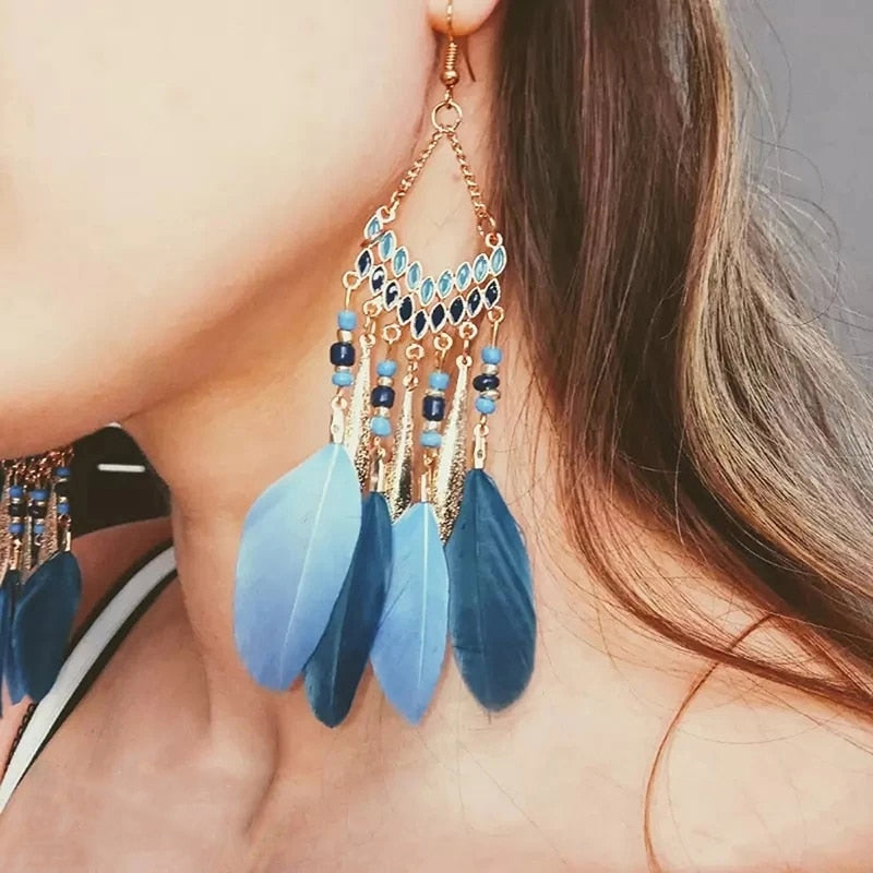 Native Feather Earrings Dangle Beaded