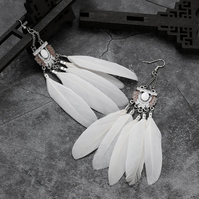 Native Feather Enamel Silver Color Drop Earrings