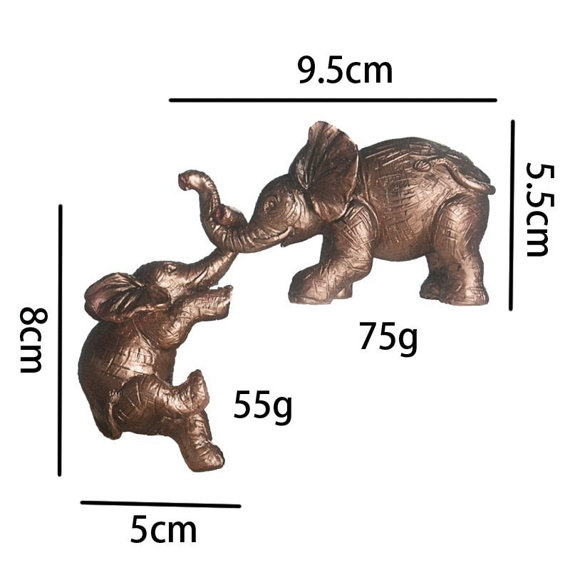 Resin Statue Double Elephant Ornament Bronze Color