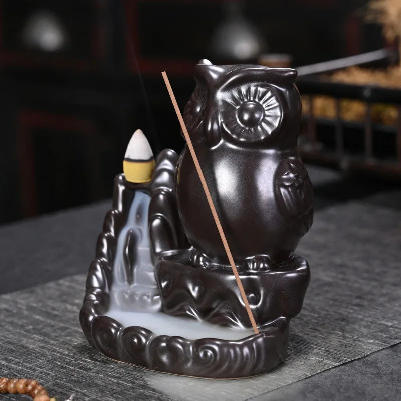 Owl Ceramic Waterfall Backflow Incense Burner Incense Stick Holder