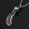 Skull Feather Pendant Stainless Steel Chain Necklace