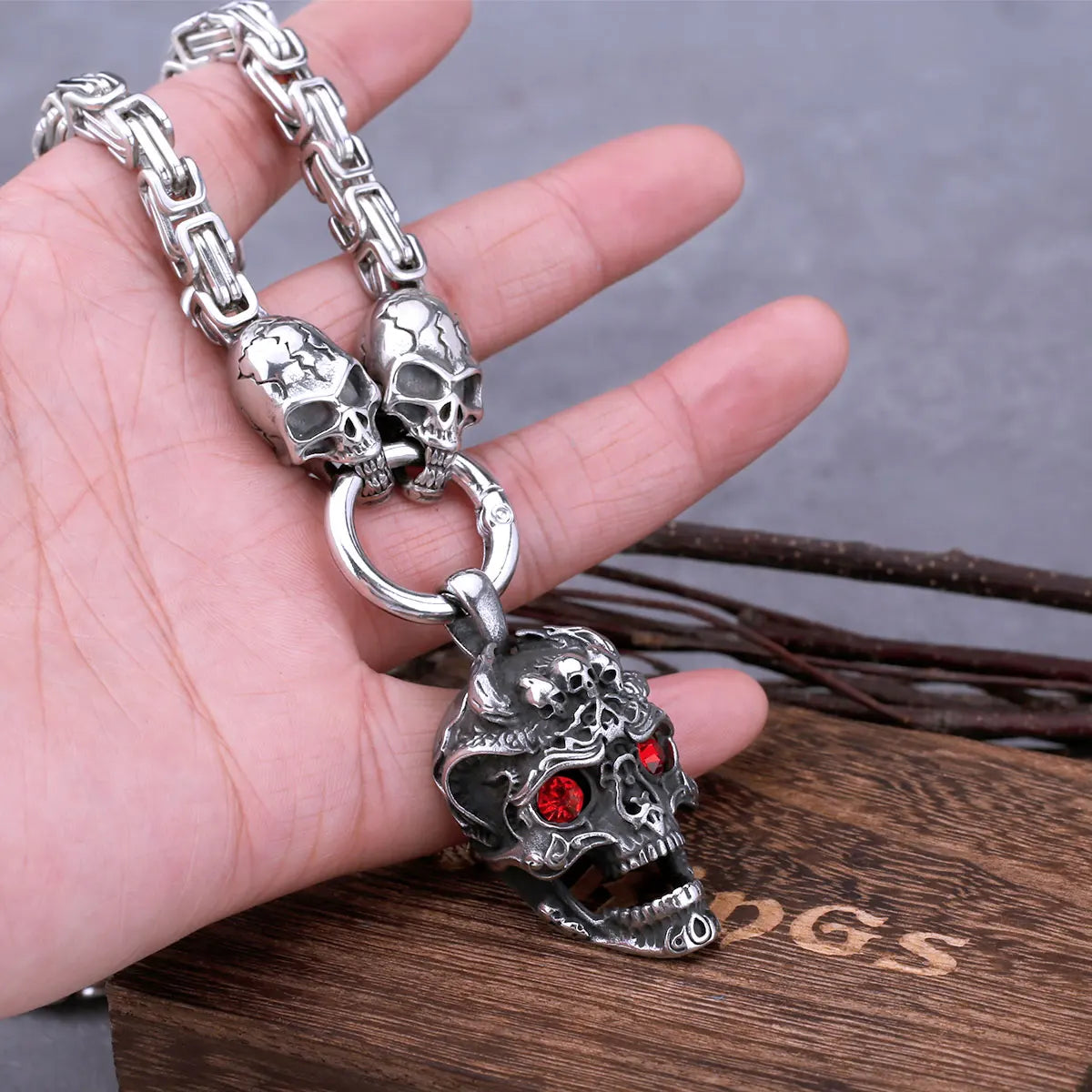 Skull Red Eye Pendant Stainless Steel Necklace