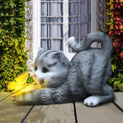 Solar Lights Cute Cat Statue Sculptures Outdoor Figurine