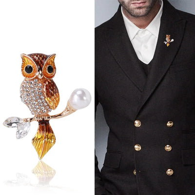 Owl Enamel Brooches Rhinestone