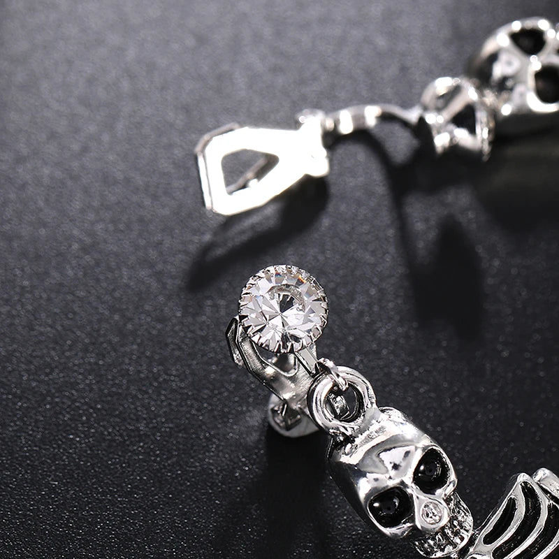 Skull Dangle Clip Earrings Long Exaggerated