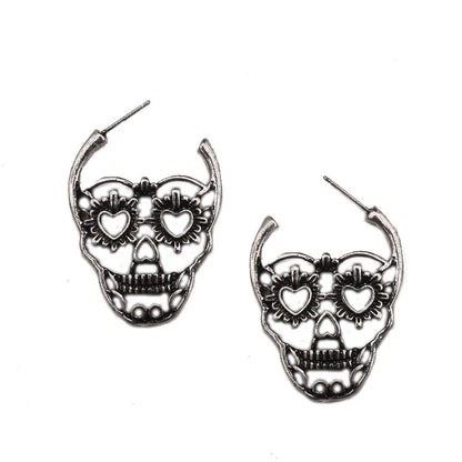 Skull Dark Black Antique Pattern Skull Earrings