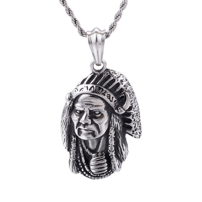 Native Ethnic Style Indian Chief Head Pendant Necklace