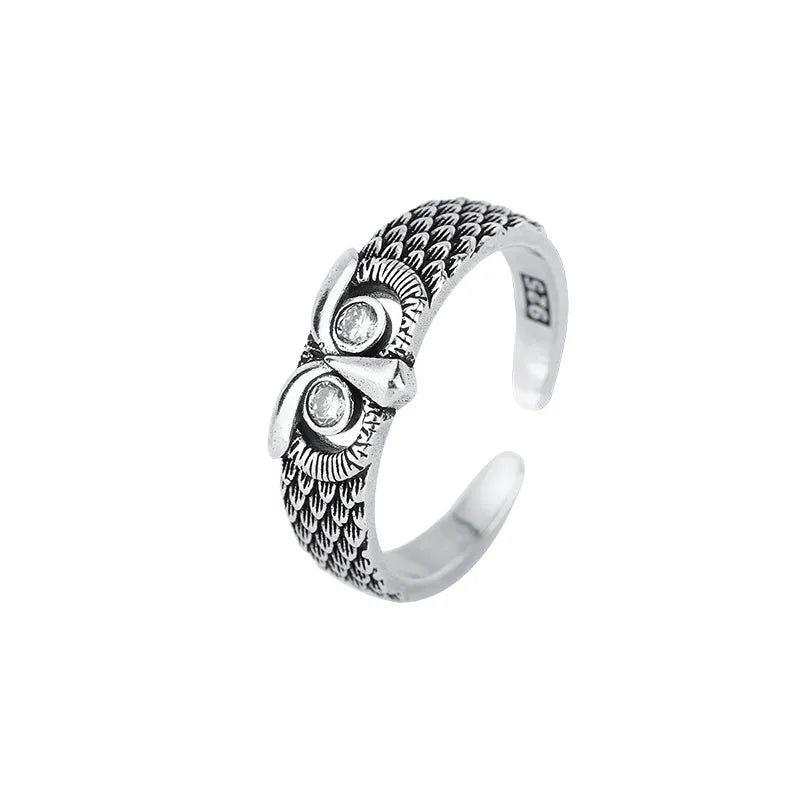 Owl Opening Adjustable Ring 925 Sterling Silver