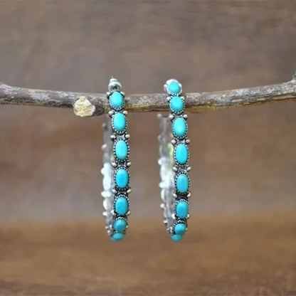 Native Green Stone Hoop Earrings