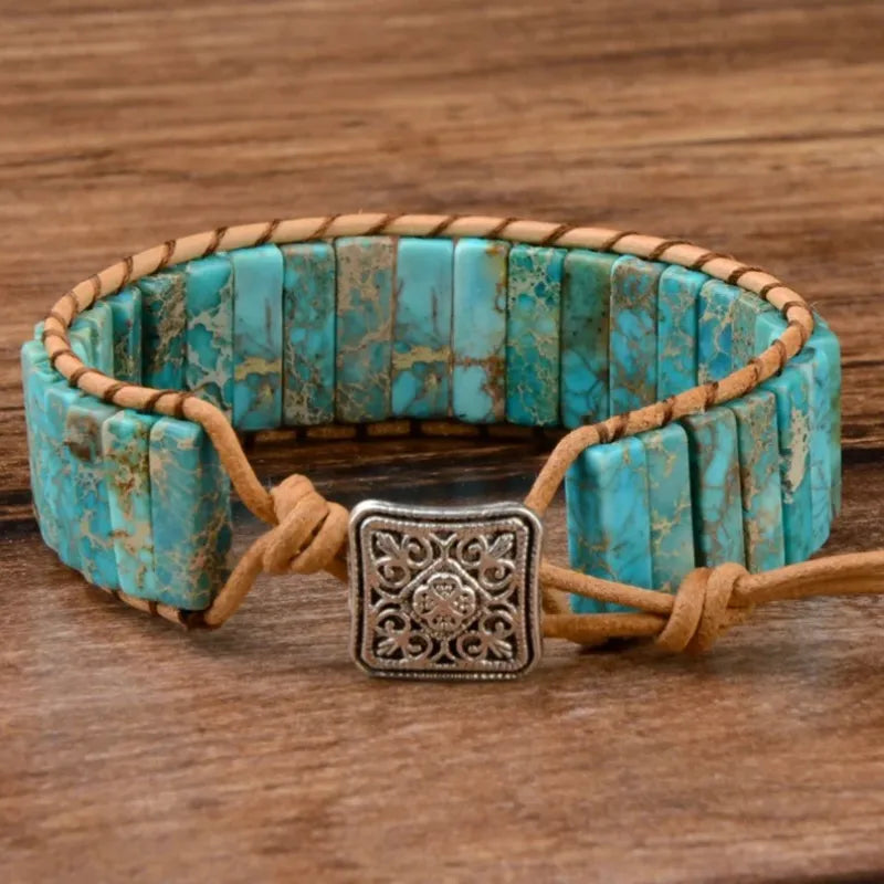 Native Natural Stone Leather Adjustable Bracelet Bead