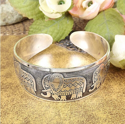 Elephant Silver Color Cuff Bracelet