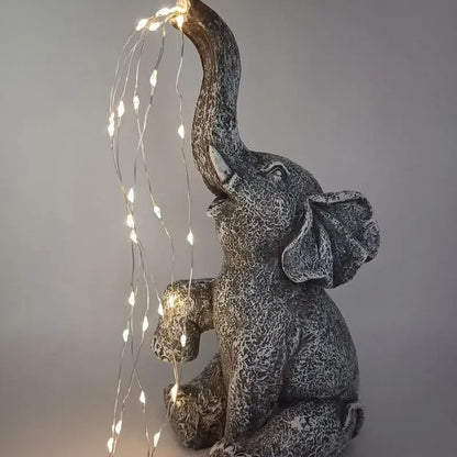 Elephant Statue Resin With Solar-Powered LED Light Garden Ornament