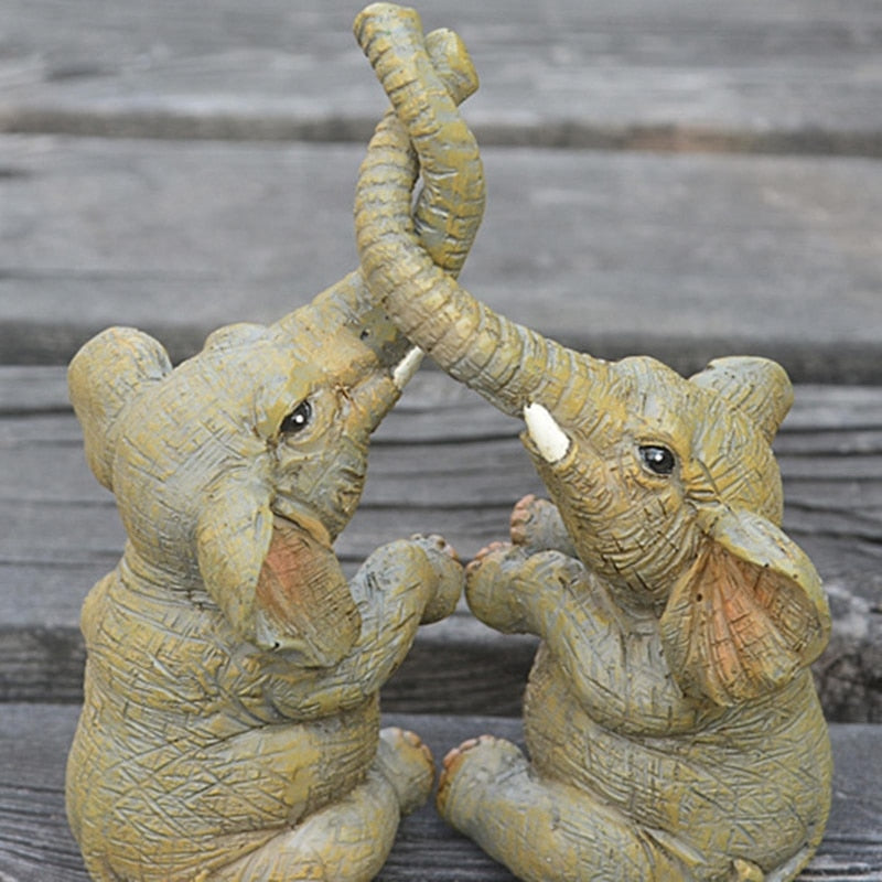 Elephant Couple Statue Home Decor