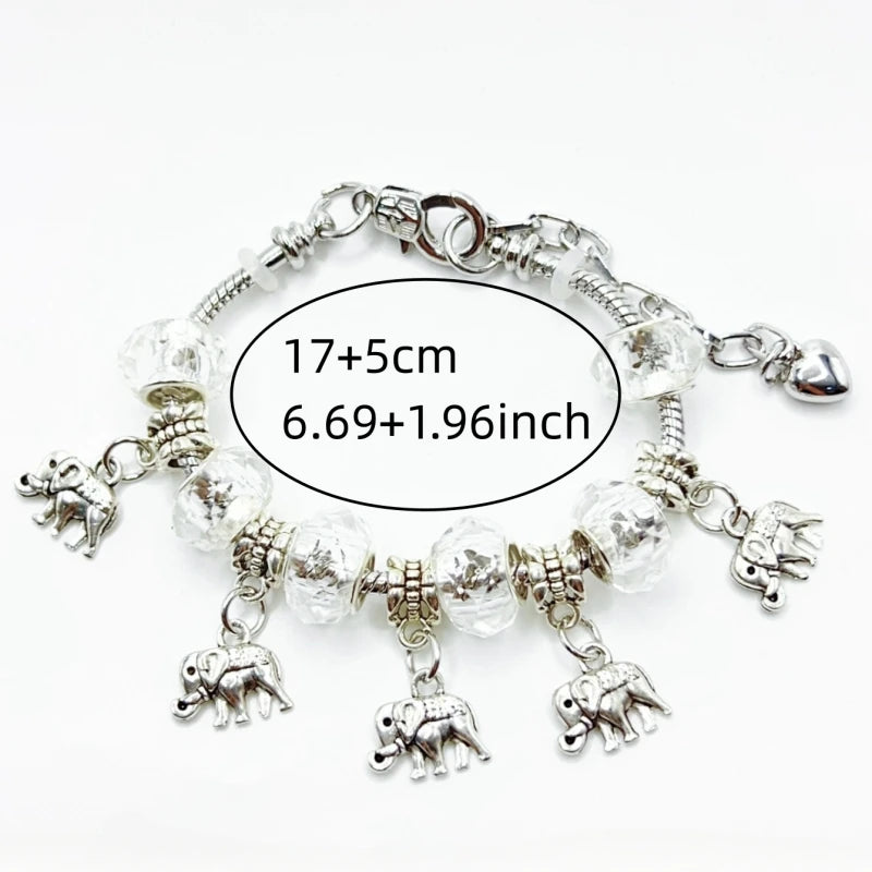 Elephant Shape Pendant Chain Bracelet Silver Alloy