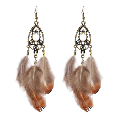 Native Long Feather Drop Earrings Necklace Set