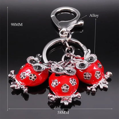 Owl Keychain Alloy Red Color