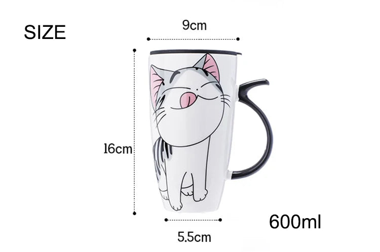 Cat Ceramic Mug With Lid And Spoon