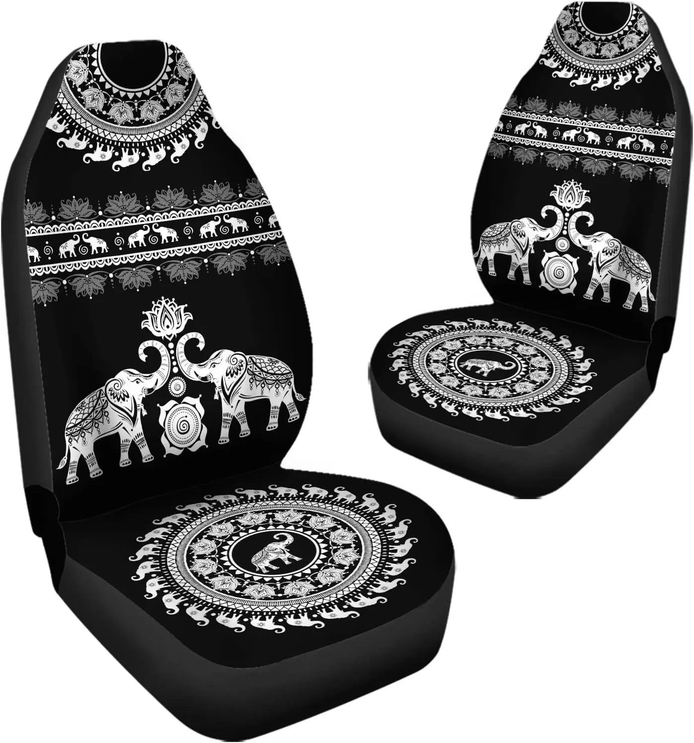 Elephant Flowers Pattern Seat Cover Full Set 2 Pack  Car Accessories