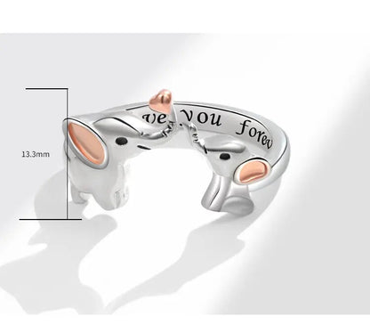 Elephant Mother Child Ring Silver Color