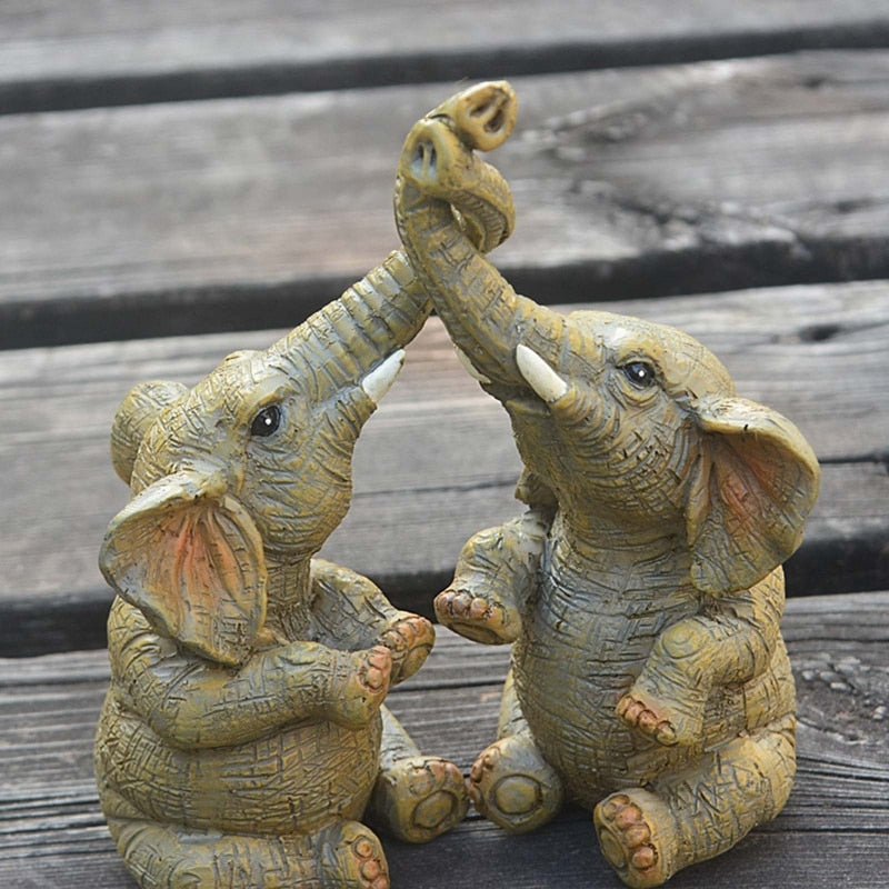 Elephant Couple Statue Home Decor