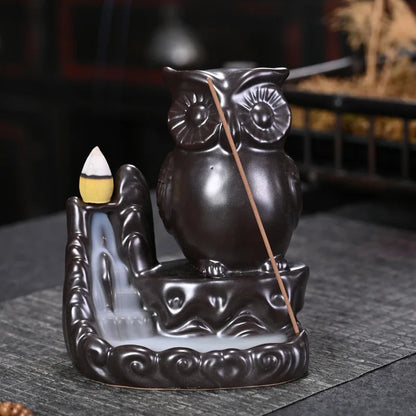 Owl Ceramic Waterfall Backflow Incense Burner Incense Stick Holder