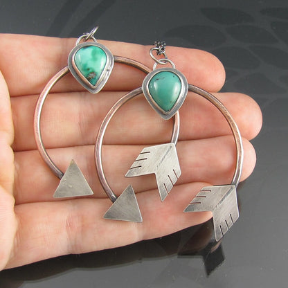 Native Turquoise Arrow Hoop Drop Earrings