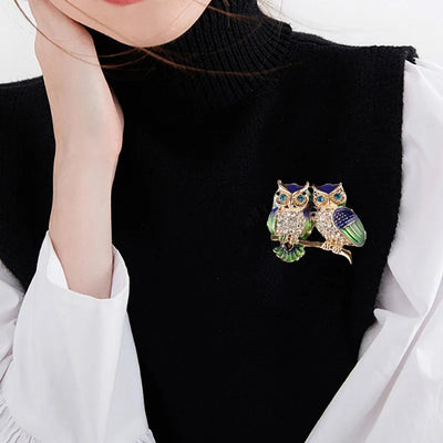 Owl Brooches Scarf Clip Crystal